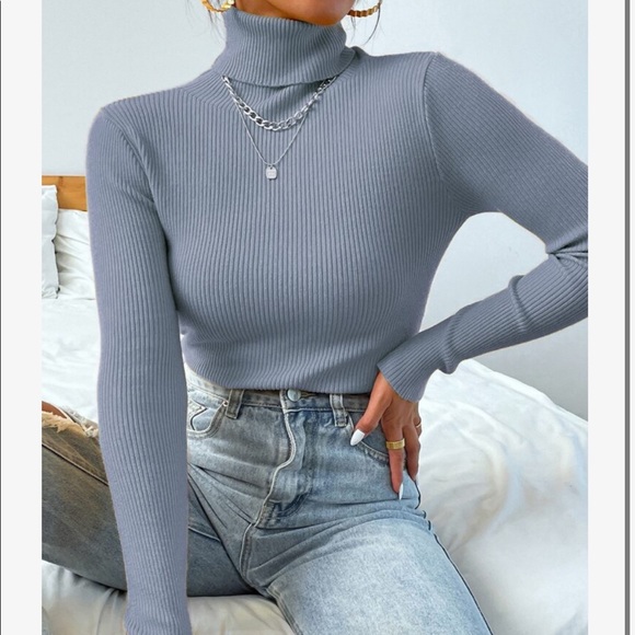 Casual Basic Knit High Neck Turtleneck Top Blouse - Picture 12 of 16